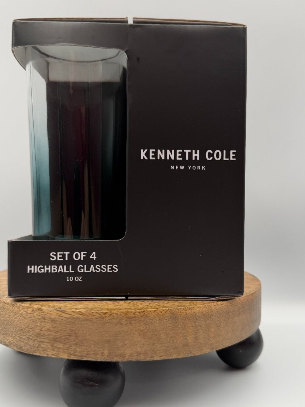 Kenneth Cole Highball Glasses Set of 4 Smokey Gradient 10 Oz NIB